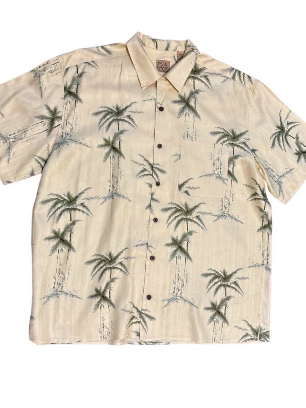 Jos A Bank Short-Sleeve Palm Print Button-Down Shirt 100% Silk